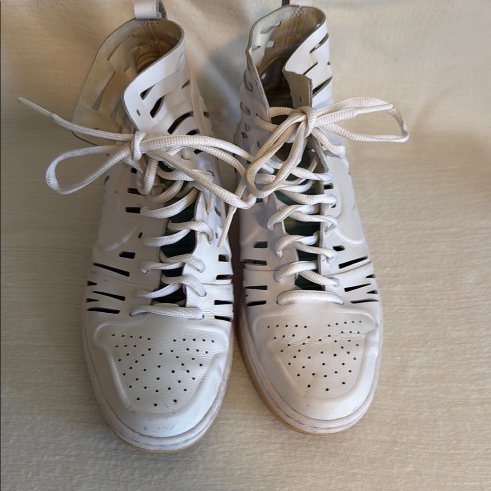 White High-Top Sneakers with Perforated Design